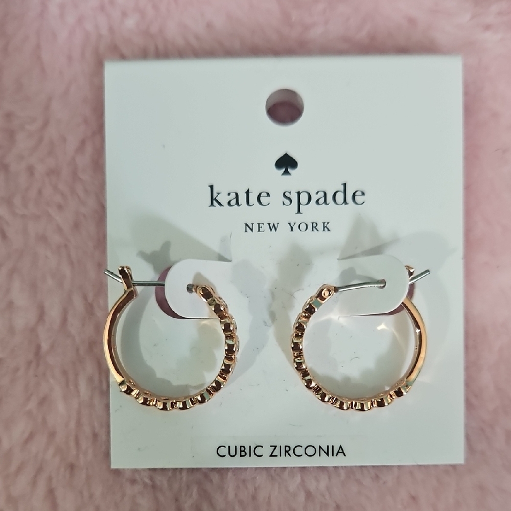 kate spade Rose Gold Textured Hoop Earrings with Cubic Zirconia